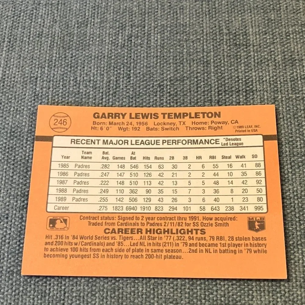 1990 Donruss San Diego Padres Baseball Card Trading Card